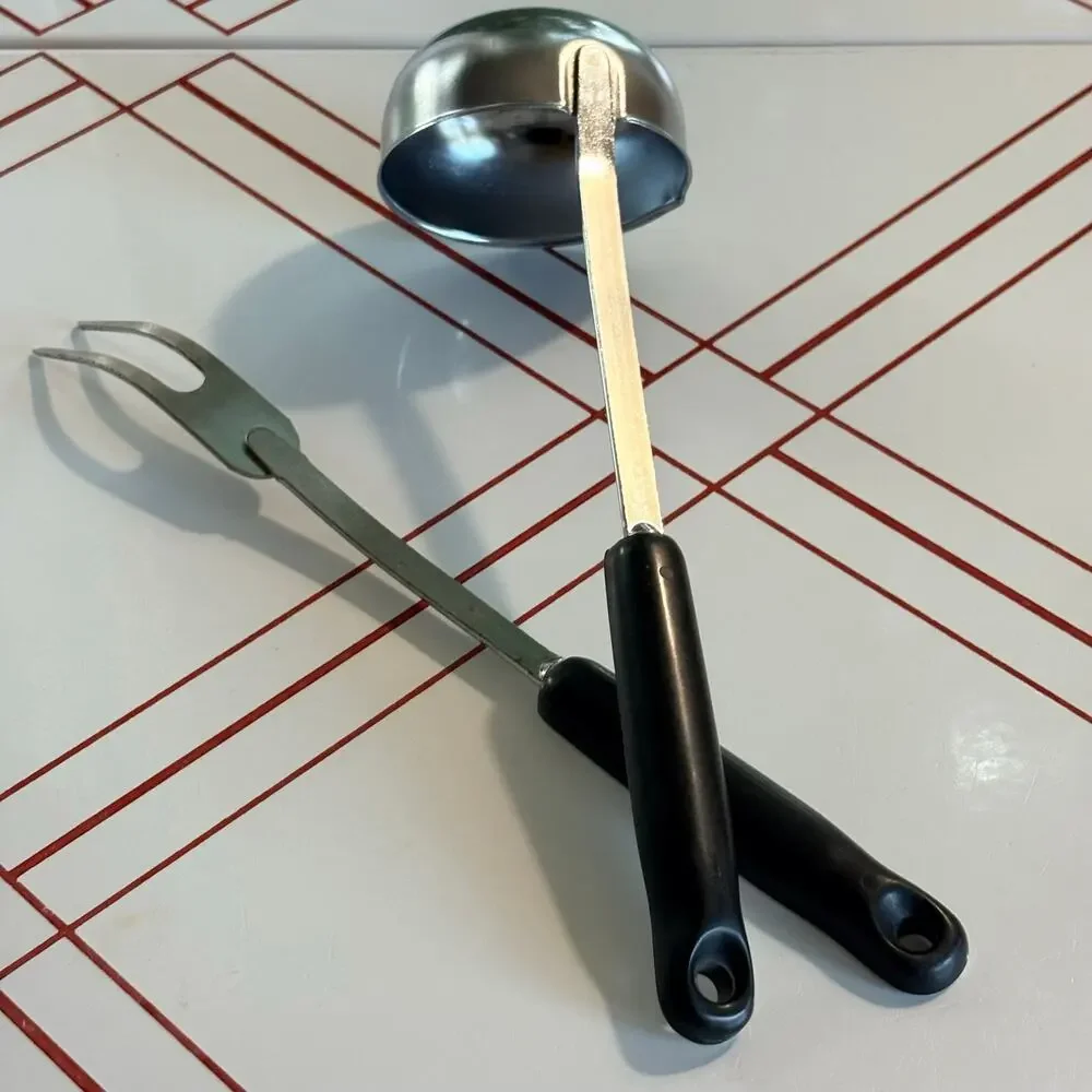Vintage EKCO USA Ladle & Meat Fork Set Floral Handles